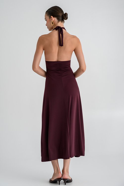 Midi halter φόρεμα με σούρες