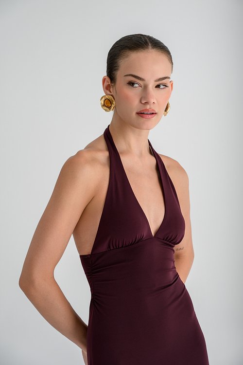 Midi halter φόρεμα με σούρες