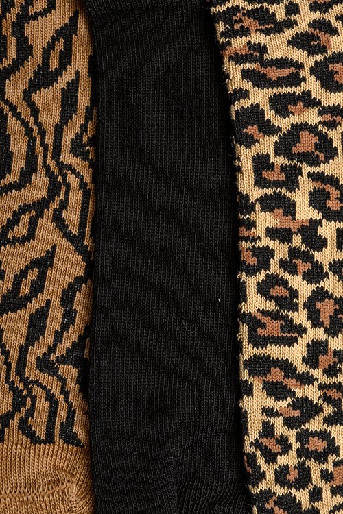 Set of 3 pairs of ankle socks with animal print
