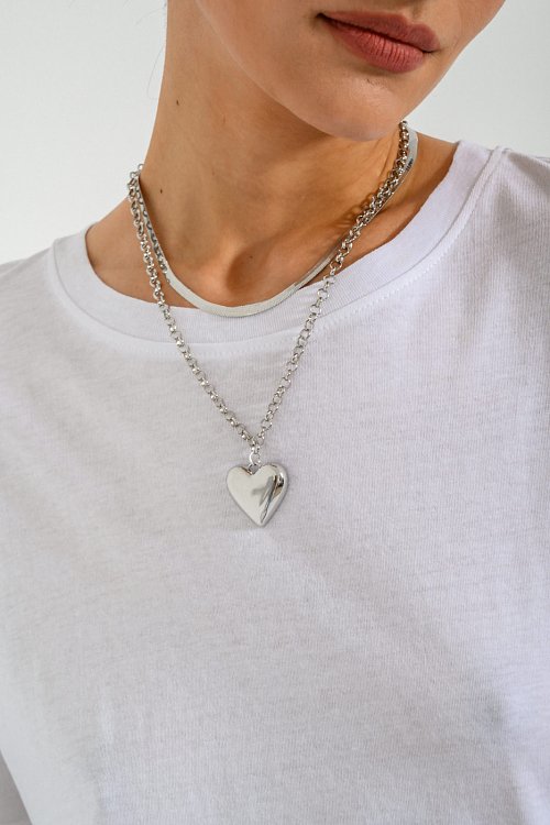 Αξεσουάρ>Κοσμήματα Διπλό κολιέ σε σχήμα καρδιάς (SILVER)