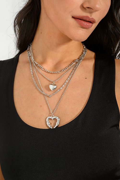 Αξεσουάρ>Κοσμήματα Κολιέ με 4 αλυσίδες και καρδιές (SILVER)