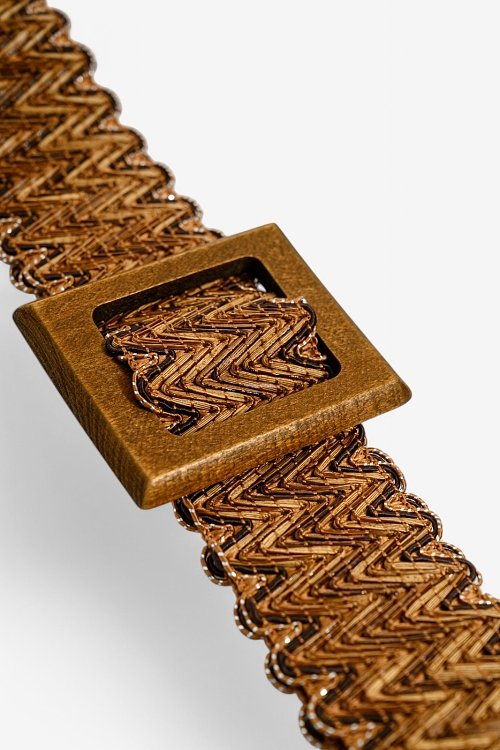 Belt with square wood buckle