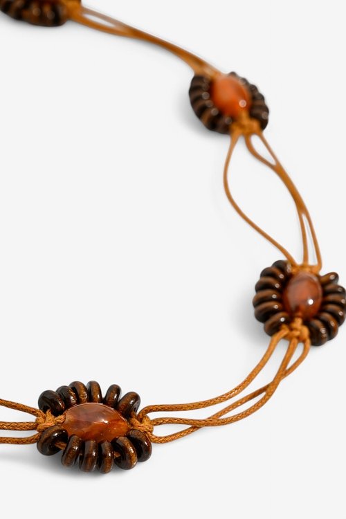 Boho ζώνη σχοινί με ξύλινες χάντρες
