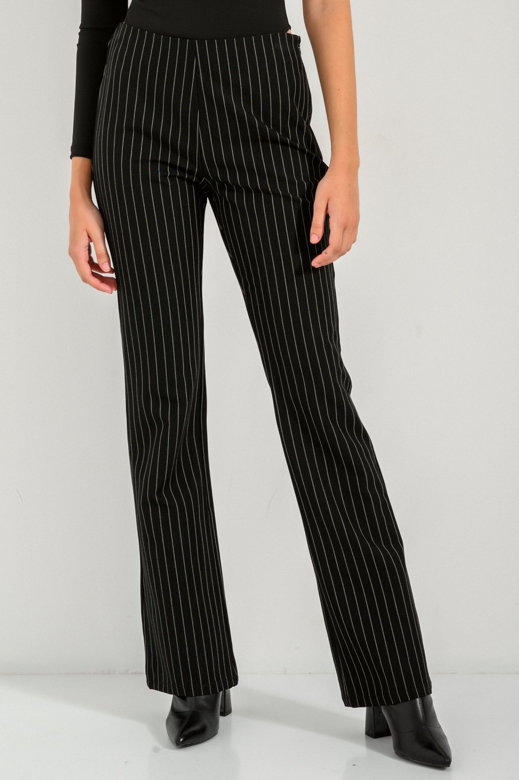 Black Stripe Belted Flare Trousers | Zocha – motelrocks.com