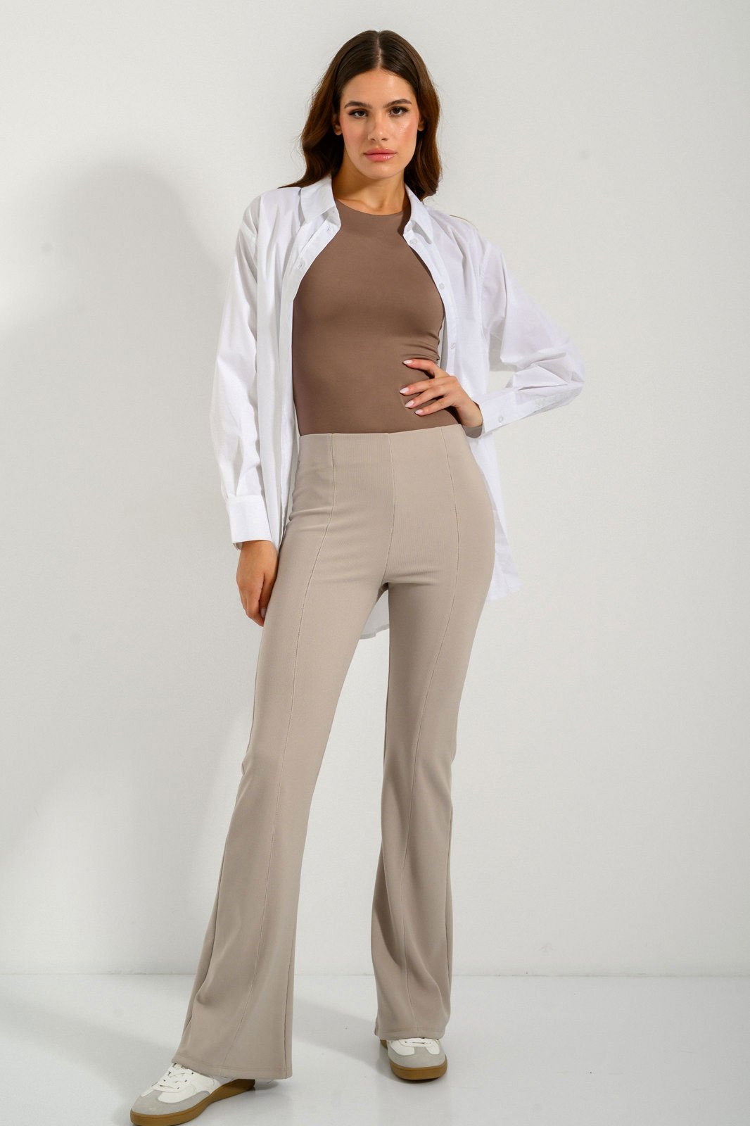 Ribbed Flare Trouser Pants