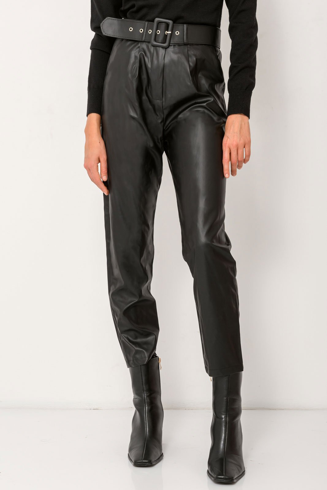 Straight leg faux leather trousers