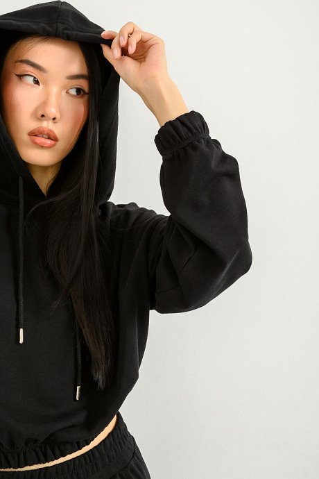 Cropped hoodie with elastic waistband