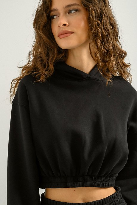 Cropped hoodie with elastic waistband