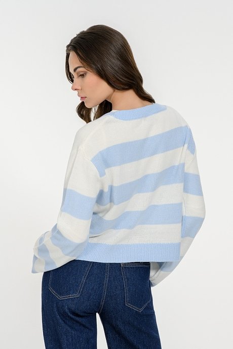 Knit sweater with stripes and V neckline