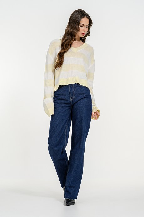Knit sweater with stripes and V neckline