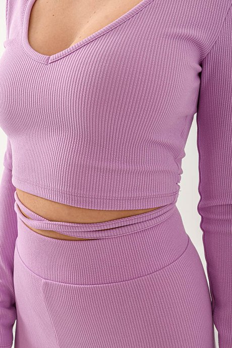 Ribbed cropped top with cord tying