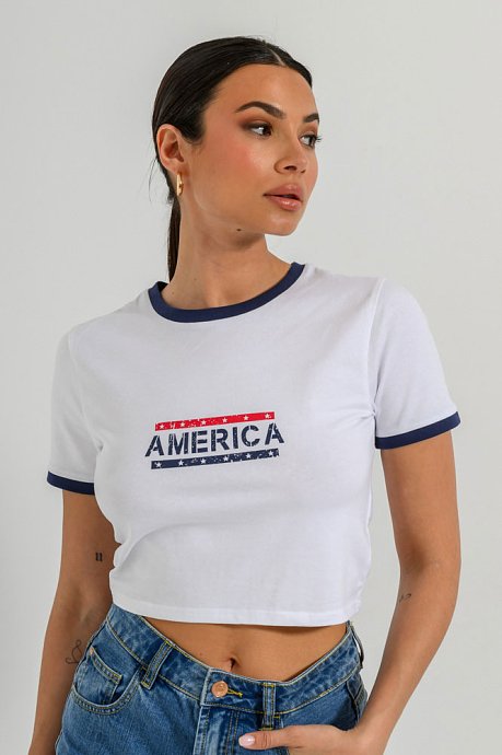 Κροπ t-shirt με τύπωμα