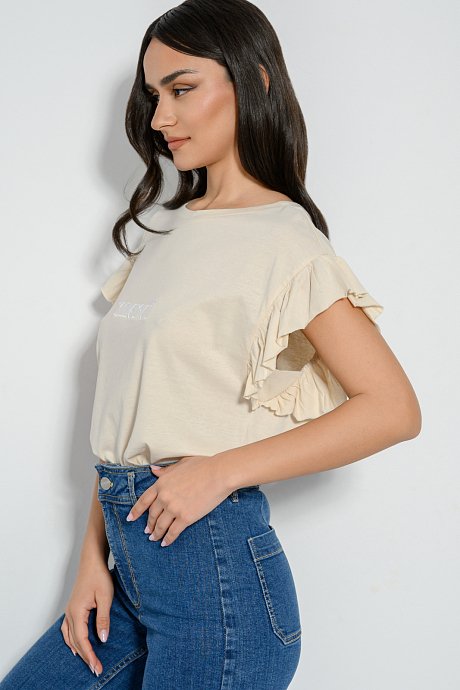 T-shirt με τύπωμα και βολάν στα μανίκια