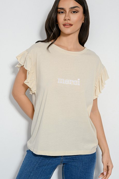 T-shirt με τύπωμα και βολάν στα μανίκια
