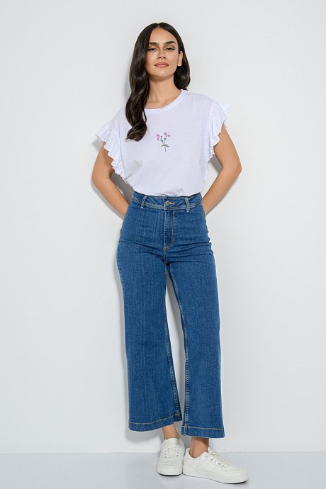 T-shirt με τύπωμα και βολάν στα μανίκια