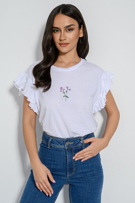 T-shirt με τύπωμα και βολάν στα μανίκια