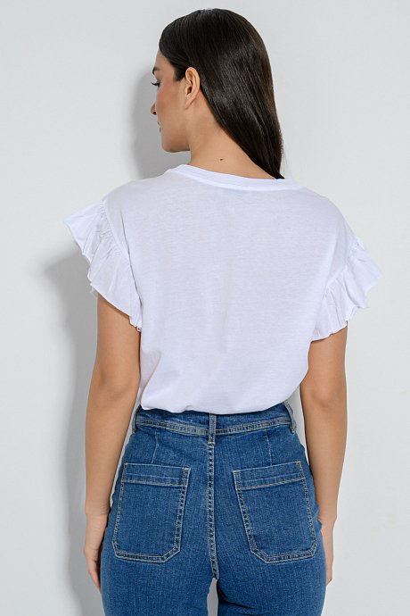 T-shirt με τύπωμα και βολάν στα μανίκια
