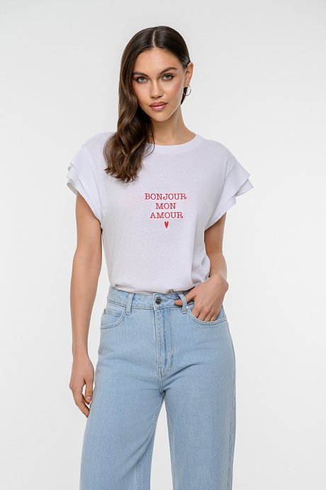 T-shirt με τύπωμα και μανίκι με λεπτομέρεια