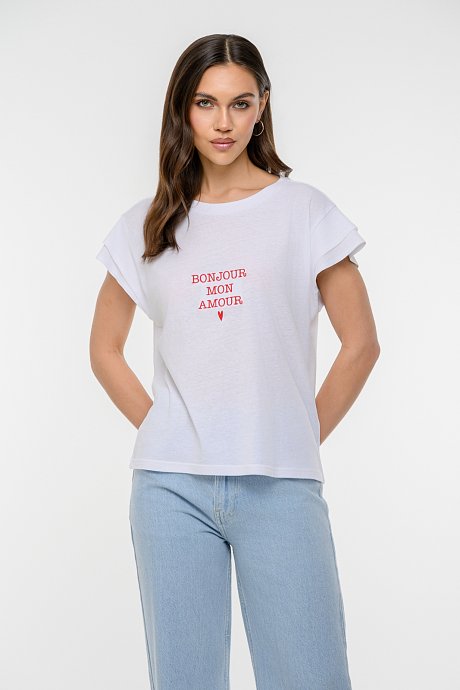 T-shirt με τύπωμα και μανίκι με λεπτομέρεια