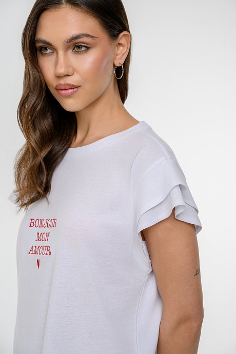 T-shirt με τύπωμα και μανίκι με λεπτομέρεια