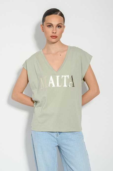 T-shirt με τύπωμα και V λαιμόκοψη