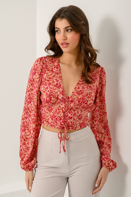 Floral cropped top with cord