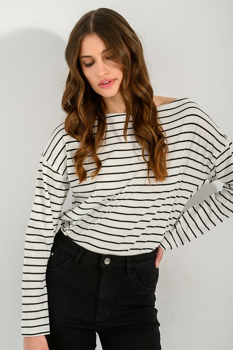 Striped blouse with straight neckline