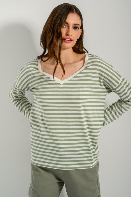 Striped blouse with V neckline