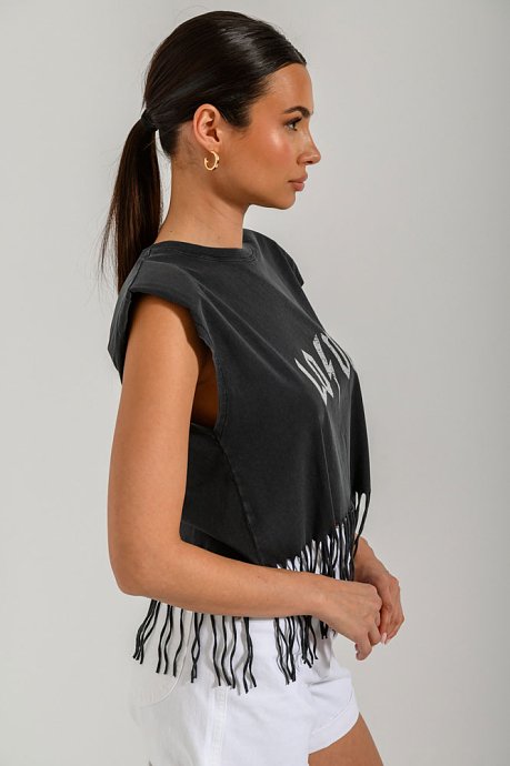 Top with print and fringes