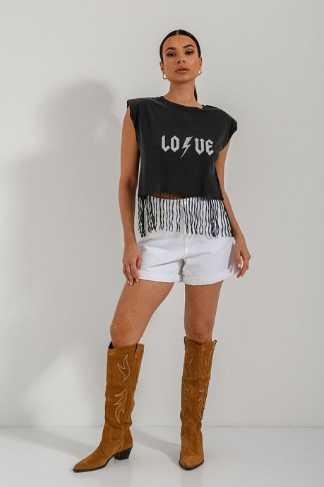 Top with print and fringes