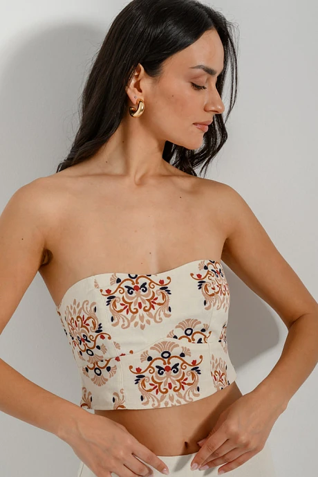 Linen strapless crop top with detail