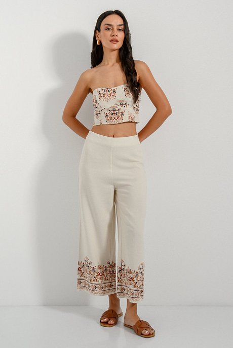 Linen strapless crop top with detail