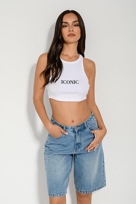 Ριπ halter κροπ τοπ με τύπωμα