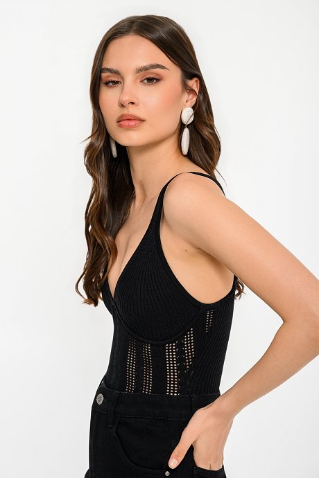 Knit ribbed bodysuit with crochet design
