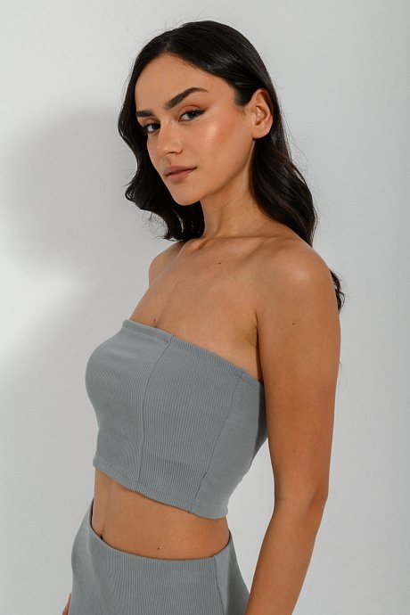 Strapless rib cropped top