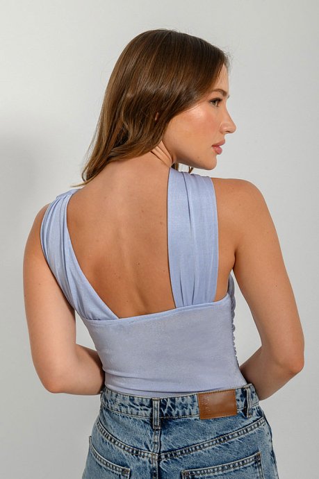 Bodysuit with shinny effect and asymmetric neckline
