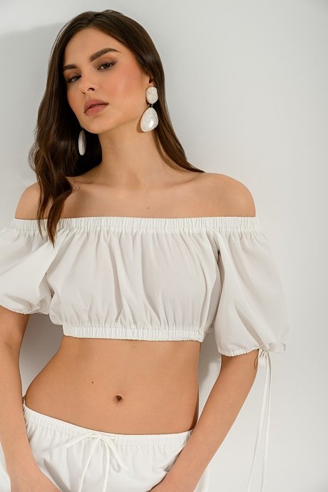 Off shoulder κροπ τοπ ποπλίνα