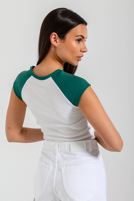 Two-toned rib cropped top with print