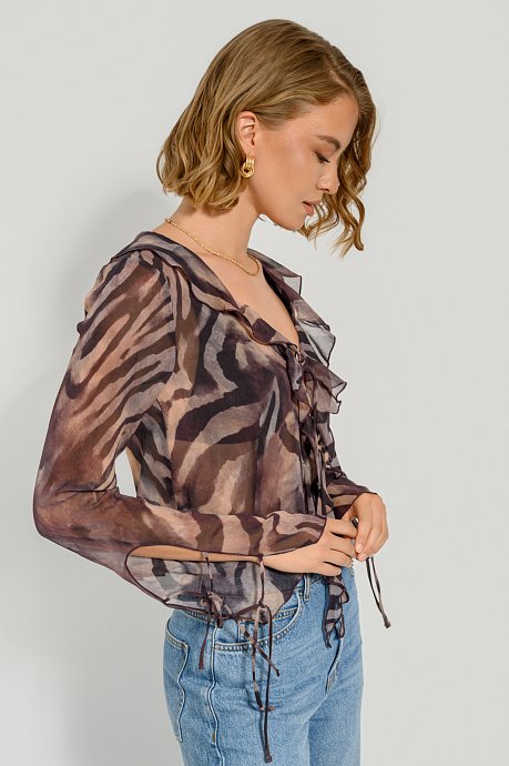 Μακρυμάνικο ημιδιάφανο τοπ με zebra print