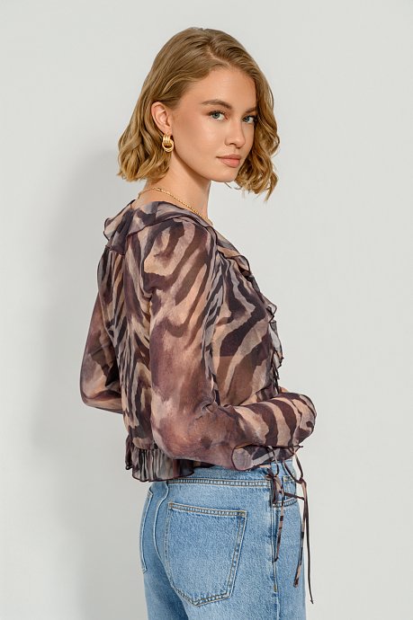 Μακρυμάνικο ημιδιάφανο τοπ με zebra print