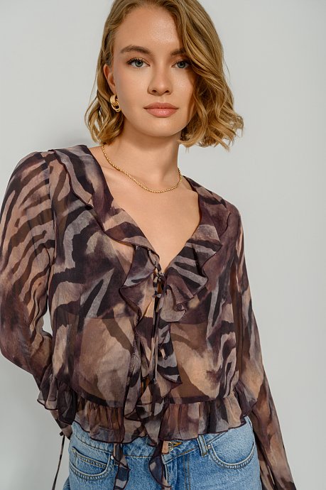 Μακρυμάνικο ημιδιάφανο τοπ με zebra print