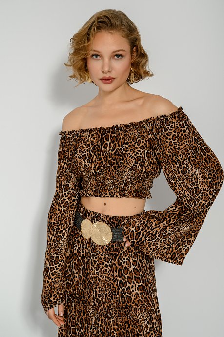 Λεοπάρ κροπ τοπ off shoulder