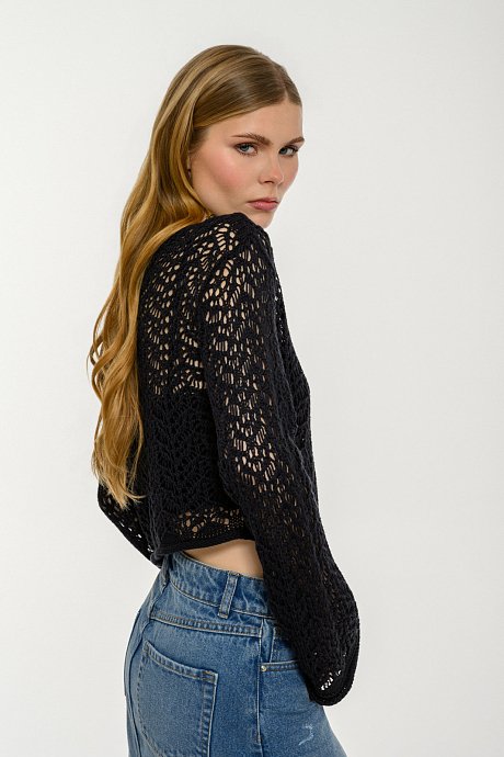 Crochet knit top with long sleeves
