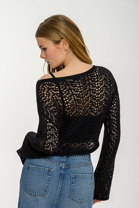 Crochet knit top with long sleeves