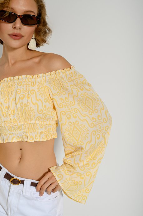 Off shoulder κροπ τοπ με boho print