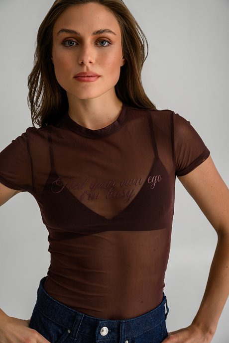 Mesh τούλινο t-shirt με print