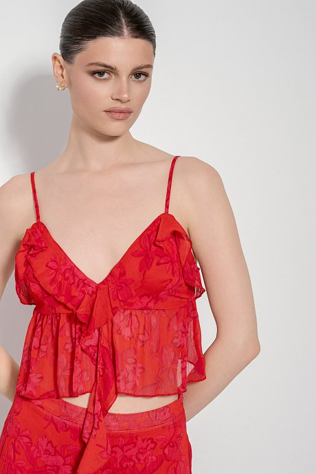 Crop top with print and frill details