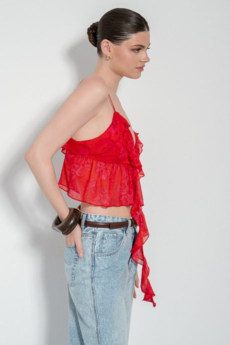 Crop top with print and frill details
