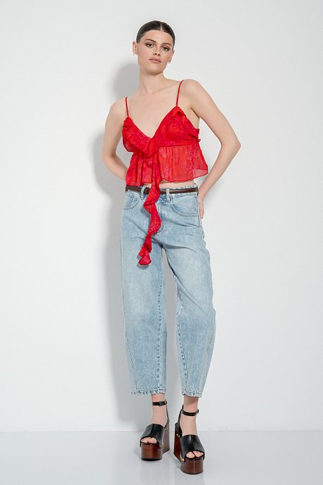Crop top with print and frill details