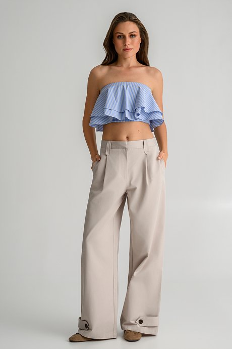 Strapless ριγέ κροπ τοπ ποπλίνα με βολάν